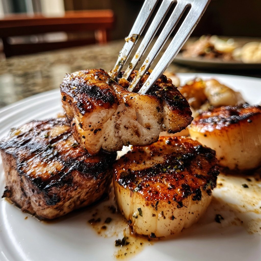 Grilled Pork and Scallops Dish