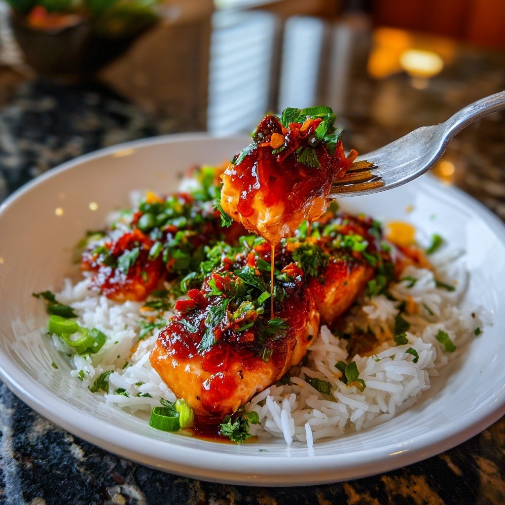 Sriracha Honey Salmon with Rice