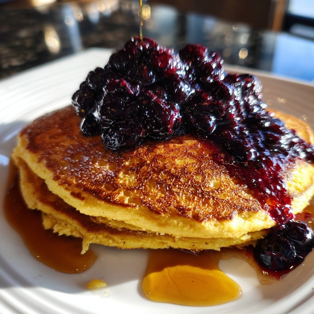 Protein Pancakes with Blueberry Compote