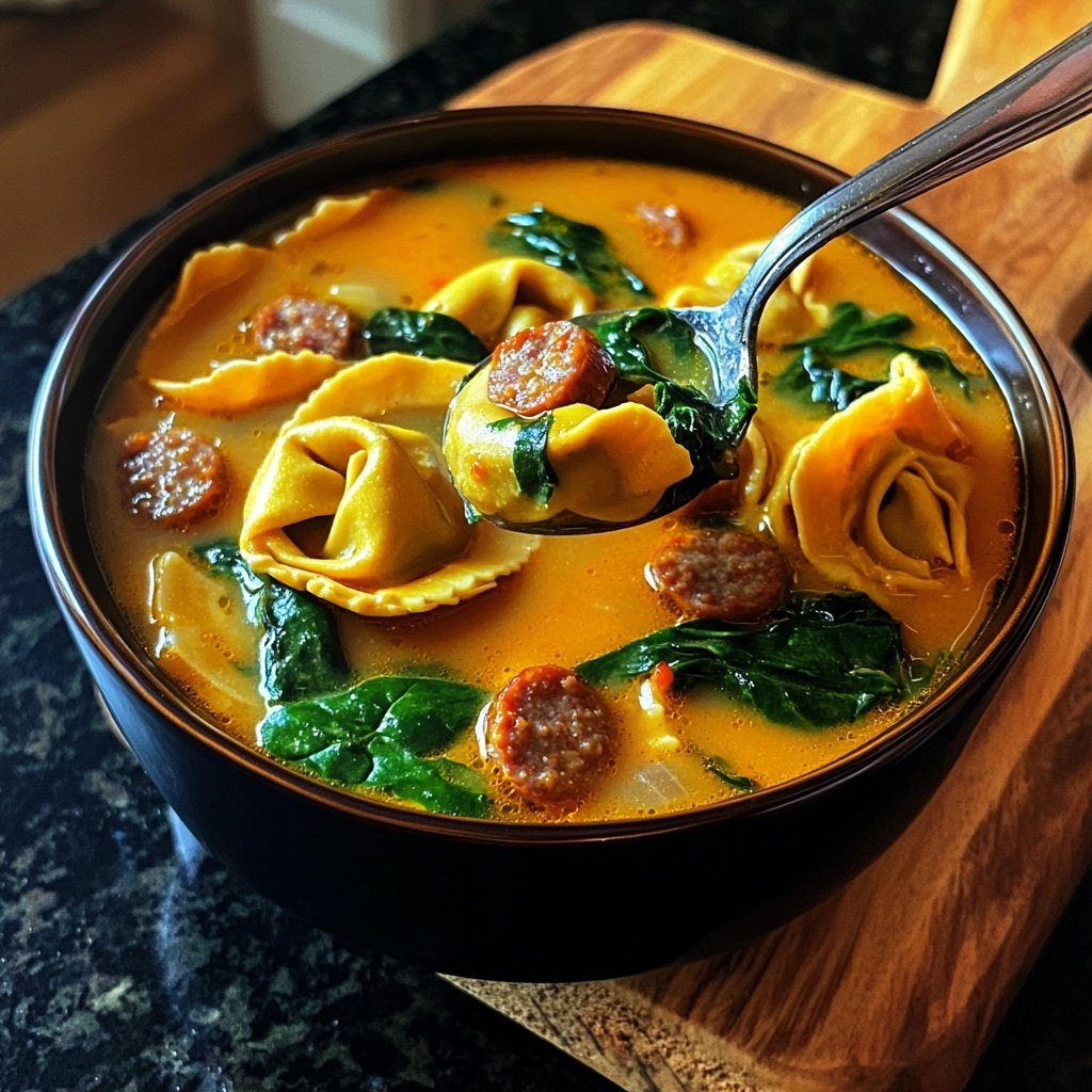 Sausage Tortellini Soup with Spinach