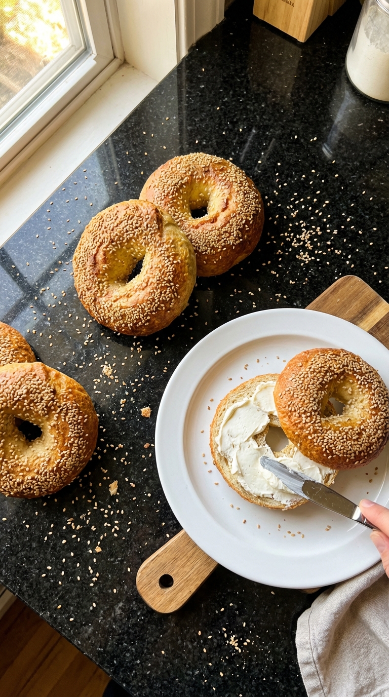 Sesame Bagels with Cream Cheese
