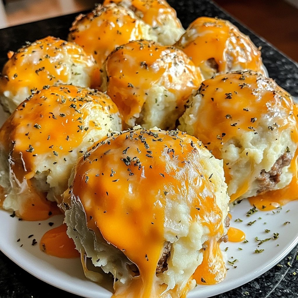 Cheesy Mashed Potato Meatball Puffs