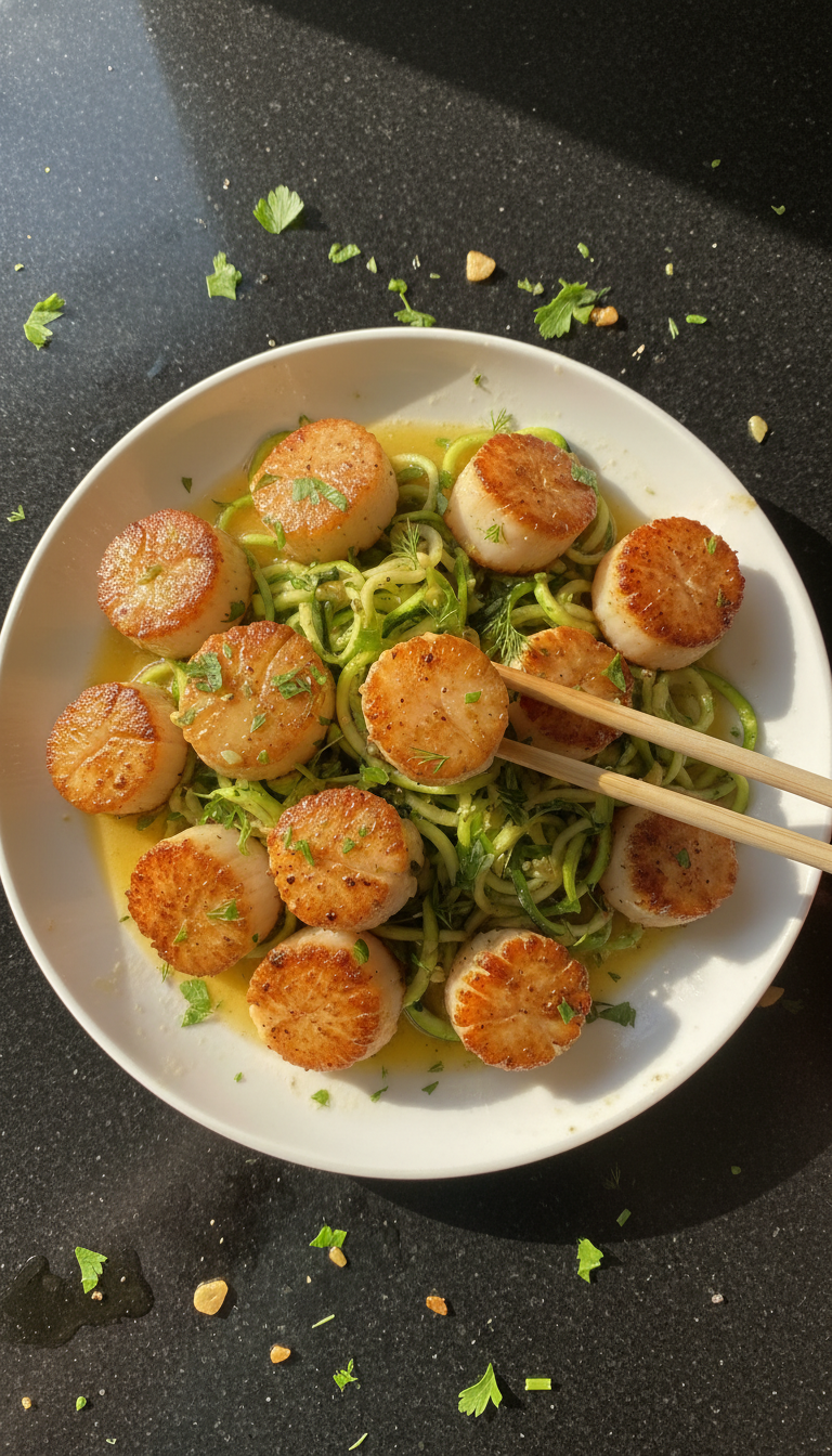 Seared Scallops with Zucchini Noodles