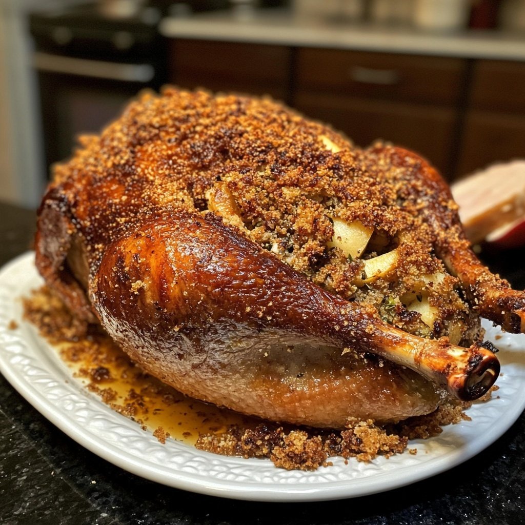 Roasted Christmas Goose with Apple and Herb Stuffing